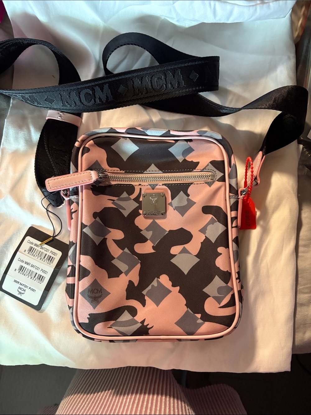 MCM Pink, Black & Gray Monogram Crossbody Messenger